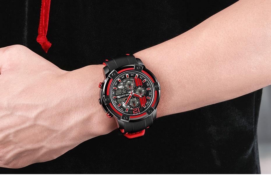 Modern Men's Black Quartz Sports Watch with Silicone Strap