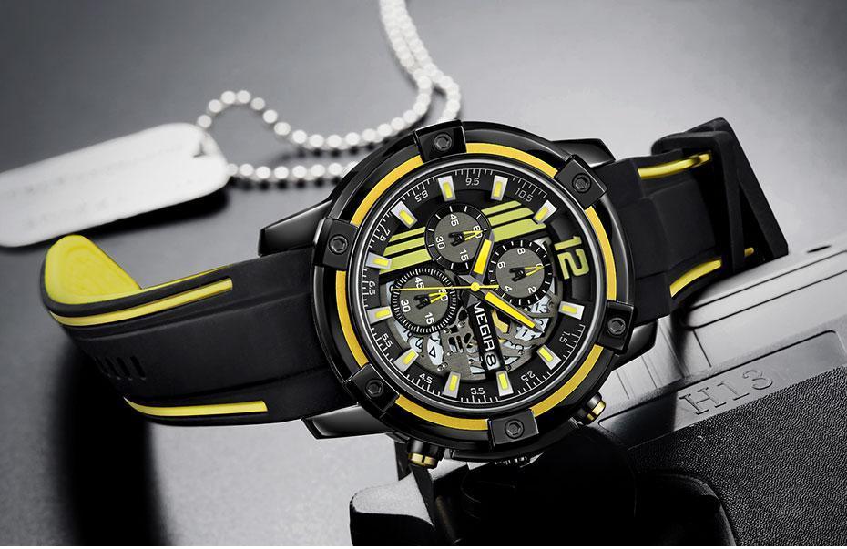 Modern Men's Black Quartz Sports Watch with Silicone Strap