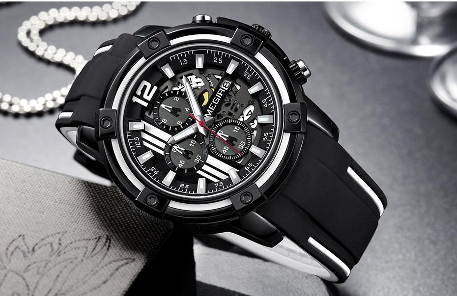 Modern Men's Black Quartz Sports Watch with Silicone Strap
