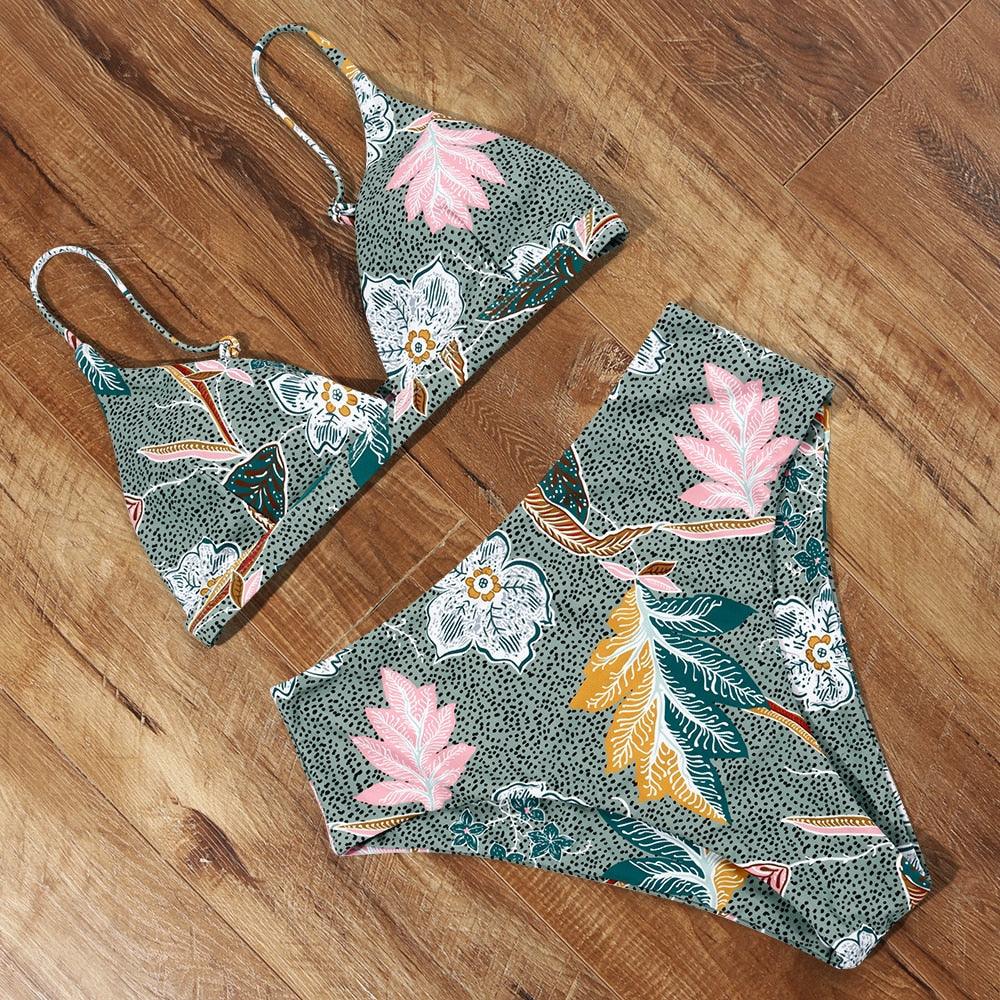 Conjunto de Bikini Elegante de Cintura Alta para Mujeres