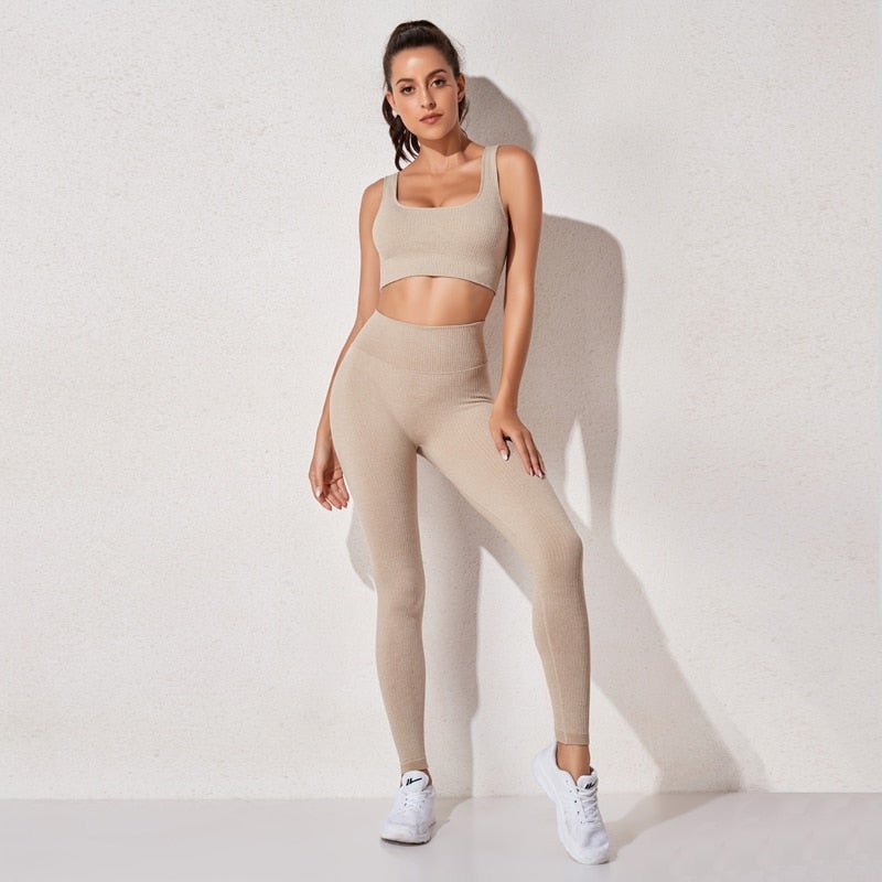 Conjunto de Sujetador y Leggings Elevate Active Sin Costuras de Cintura Alta