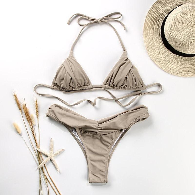 Vintage Print Handwork Bikini Set with Ruffles