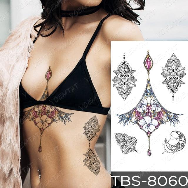 Elegant Black Sketch Flower Temporary Tattoo Sticker