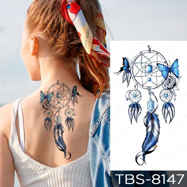 Elegant Black Sketch Flower Temporary Tattoo Sticker