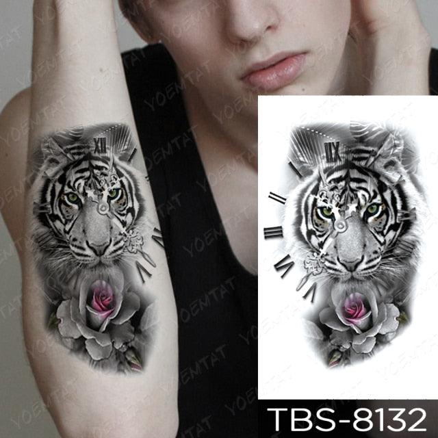 Elegant Black Sketch Flower Temporary Tattoo Sticker