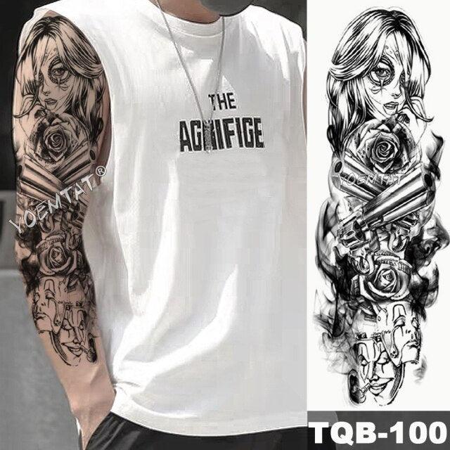 Manchette de Tatouage Temporaire Colorée de Luxe - Design Tigre et Renard