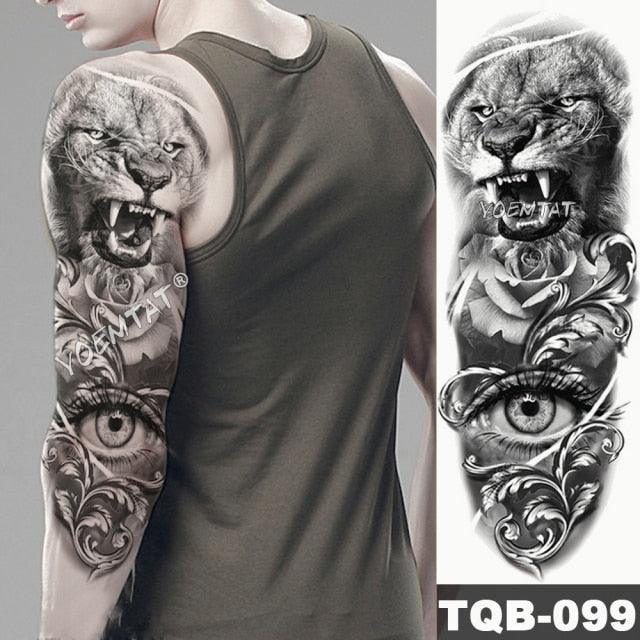 Manchette de Tatouage Temporaire Colorée de Luxe - Design Tigre et Renard