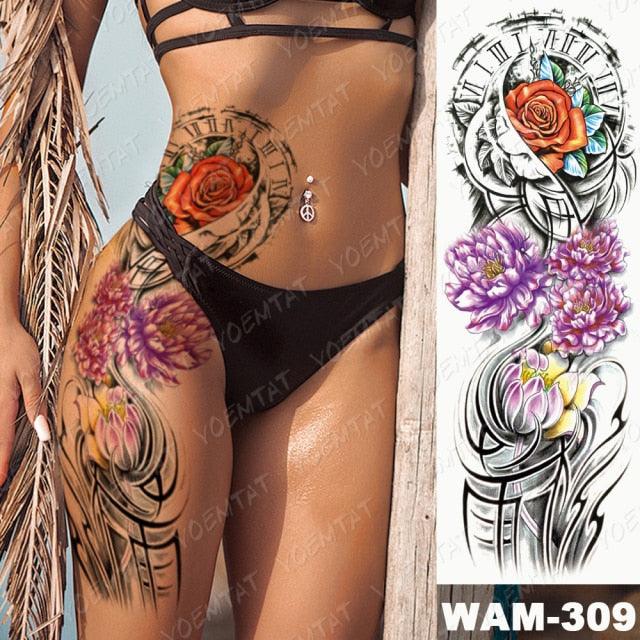 Manchette de Tatouage Temporaire Colorée de Luxe - Design Tigre et Renard