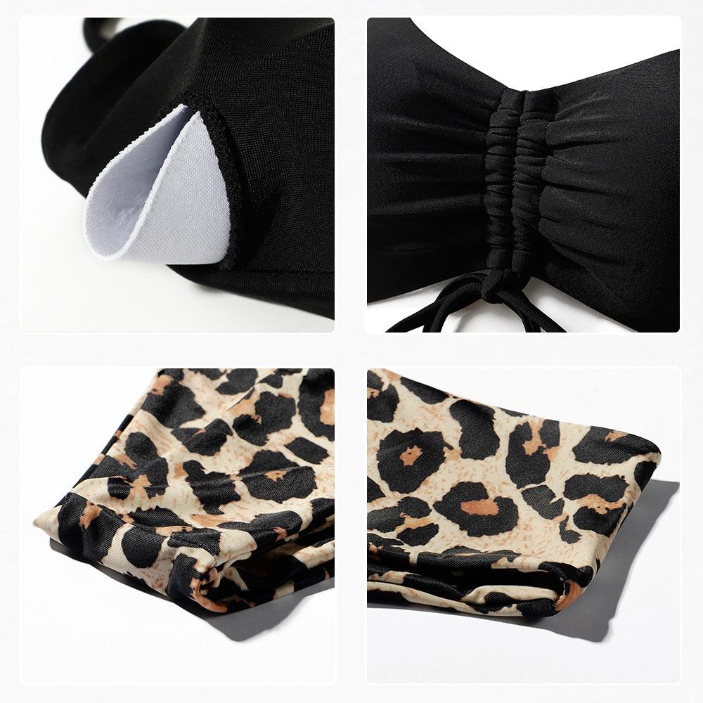 Ensemble de bikini à taille haute imprimé léopard pour femmes