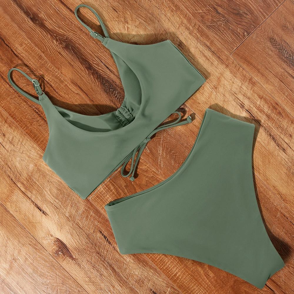 Ensemble de bikini à taille haute imprimé léopard pour femmes