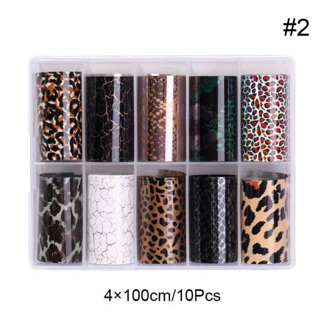 Foils de Uñas de Leopardo de Serpiente - Stickers de Arte de Uñas Autoadhesivos Premium