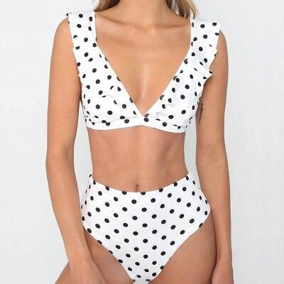 Bikini de Cintura Alta Vintage en Blanco y Negro para Mujeres