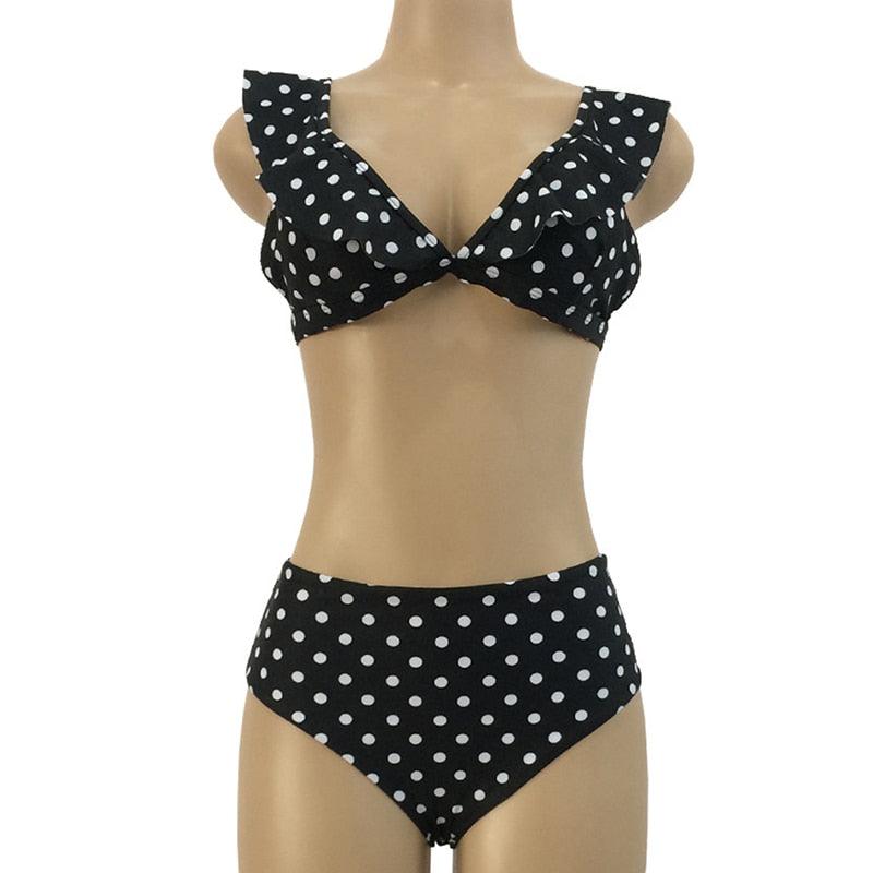 Bikini de Cintura Alta Vintage en Blanco y Negro para Mujeres