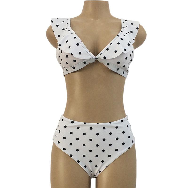 Bikini de Cintura Alta Vintage en Blanco y Negro para Mujeres