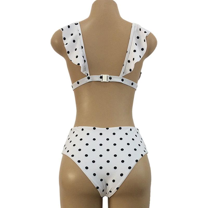 Bikini de Cintura Alta Vintage en Blanco y Negro para Mujeres