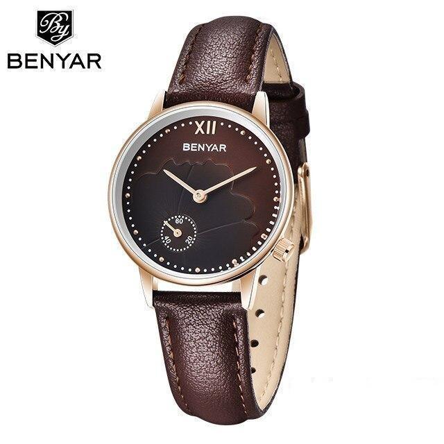 Montre à Quartz Rouge de Luxe pour Femme avec Bracelet en Cuir