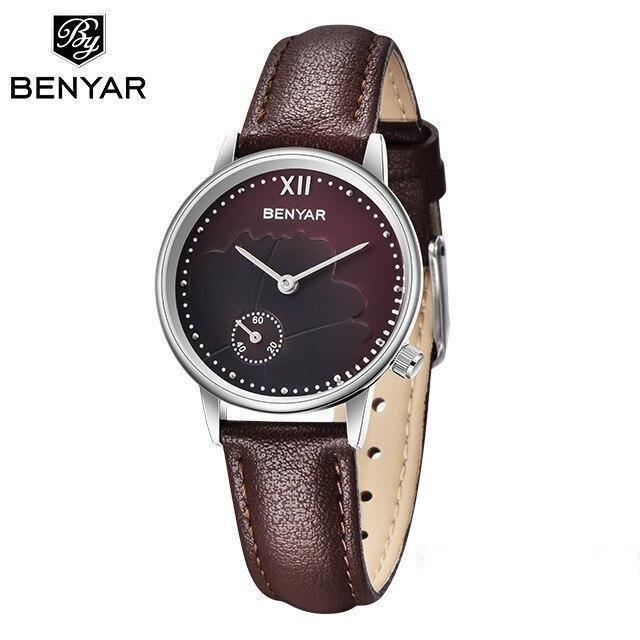 Montre à Quartz Rouge de Luxe pour Femme avec Bracelet en Cuir