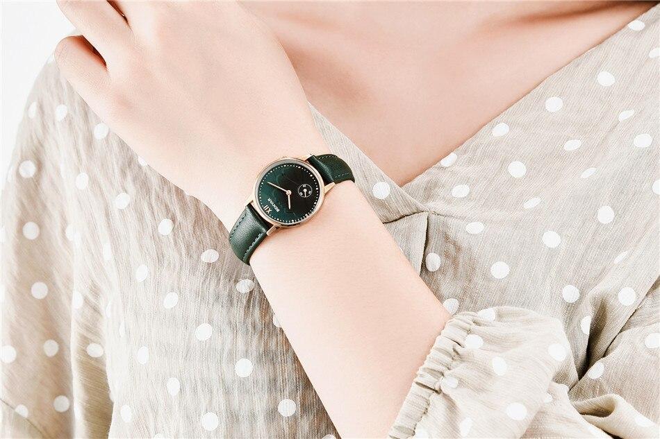 Montre à Quartz Rouge de Luxe pour Femme avec Bracelet en Cuir