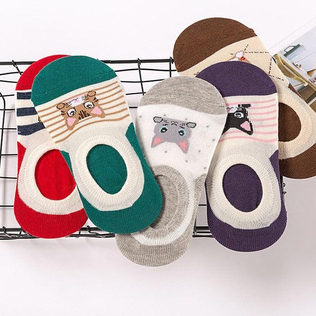 Ensemble de 5 Paires de Chaussettes Animaux Harajuku pour Femmes
