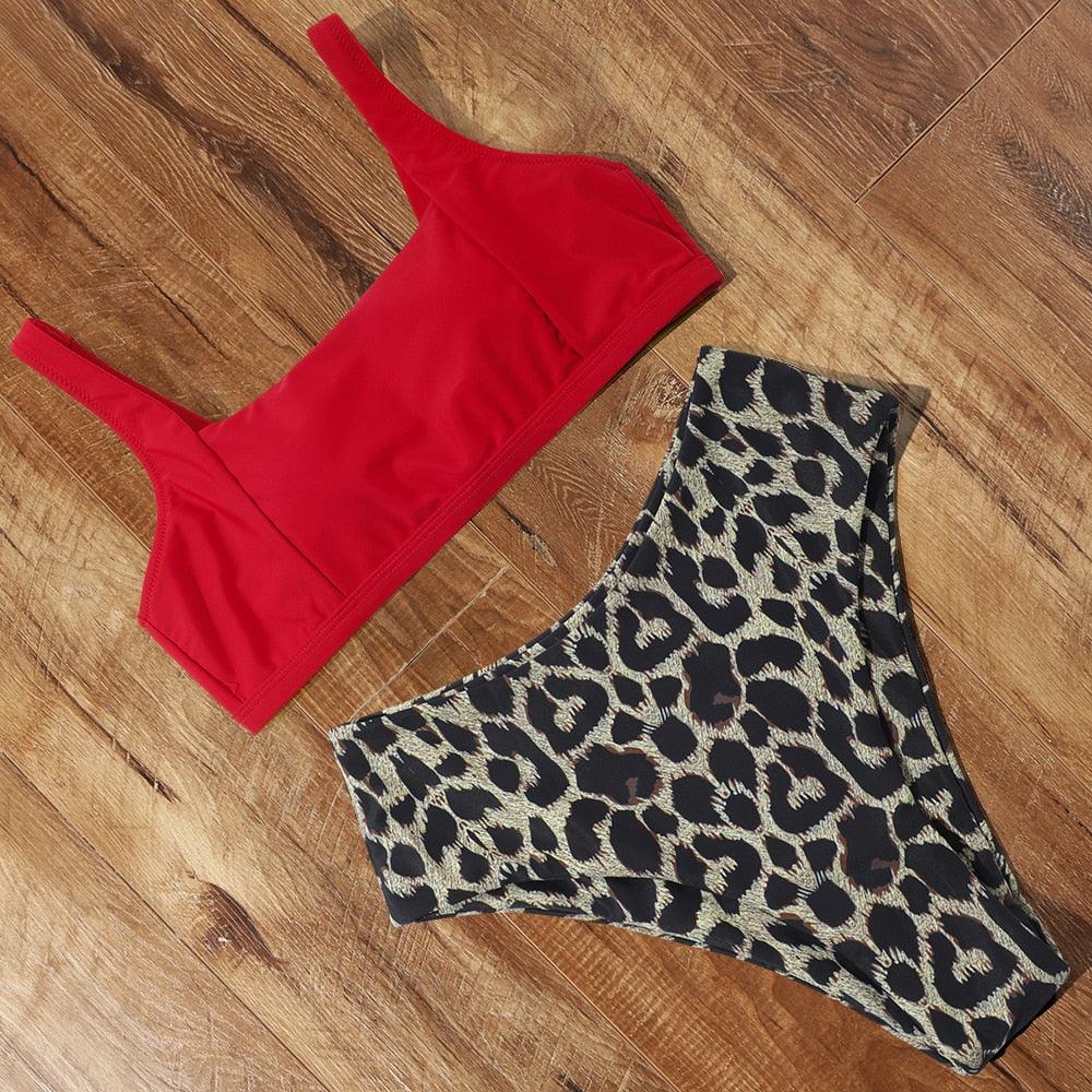 Ensemble de bikini à taille haute imprimé léopard pour femmes