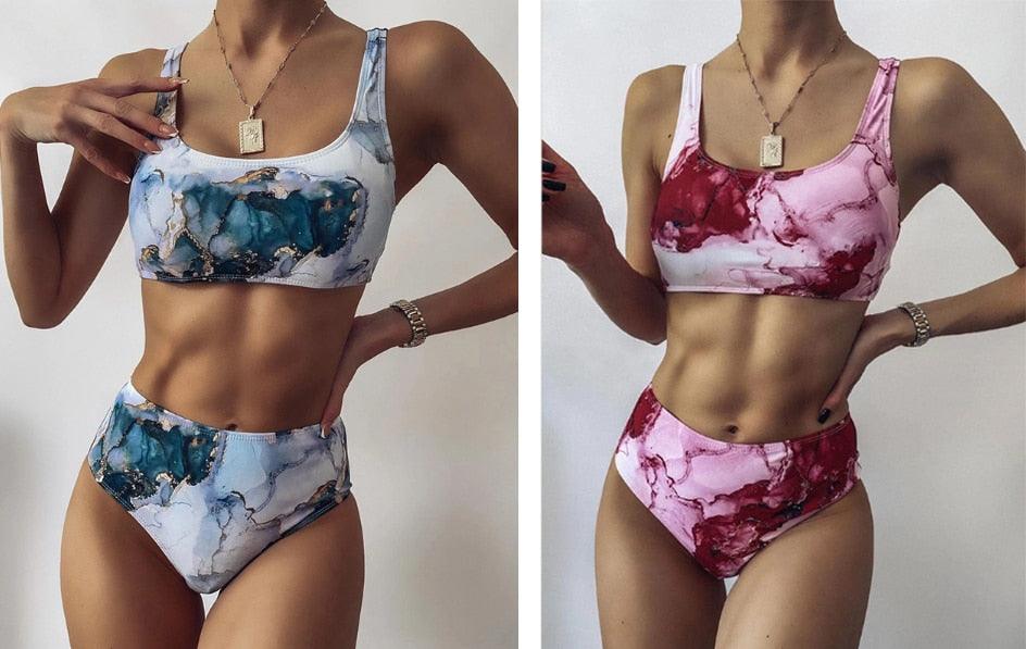 Ensemble de bikini à taille haute imprimé léopard pour femmes