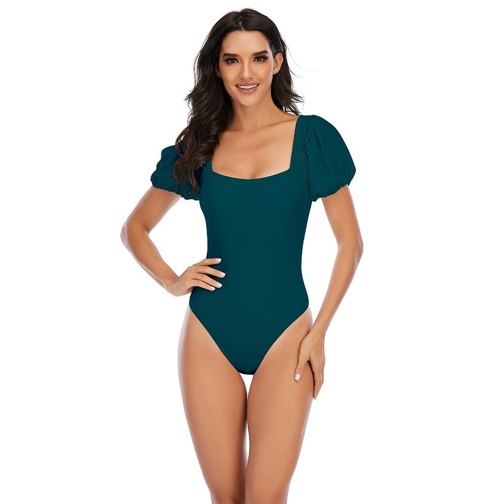 Chic High-Waisted Puff Sleeve Bikini Set for Women - Stylish Summer Swimwear - Korvel