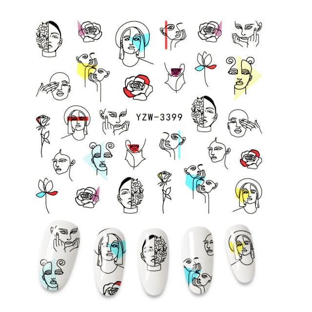 Calcomanías de Arte de Uñas 3D - Letras en Inglés y Diseños de Corazón