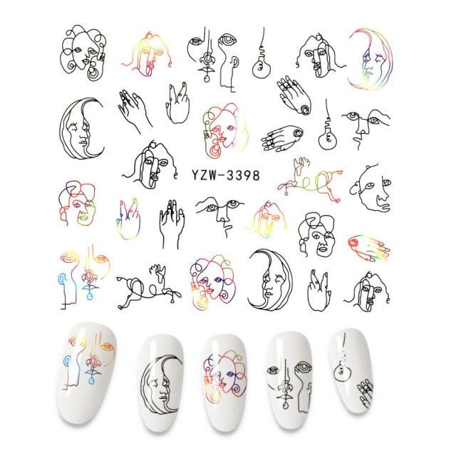 Calcomanías de Arte de Uñas 3D - Letras en Inglés y Diseños de Corazón