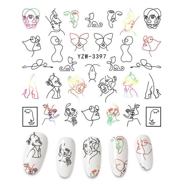 Calcomanías de Arte de Uñas 3D - Letras en Inglés y Diseños de Corazón