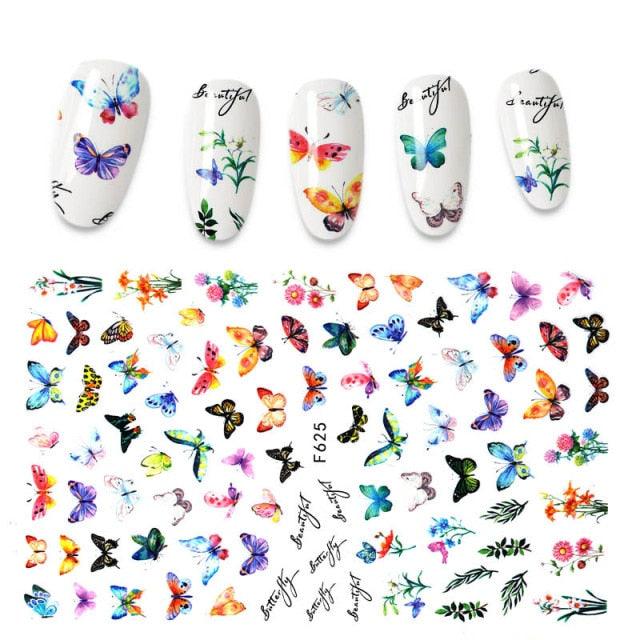 Calcomanías de Arte de Uñas 3D - Letras en Inglés y Diseños de Corazón