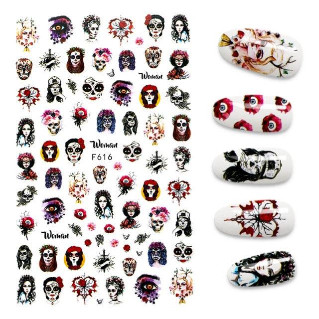 Calcomanías de Arte de Uñas 3D - Letras en Inglés y Diseños de Corazón