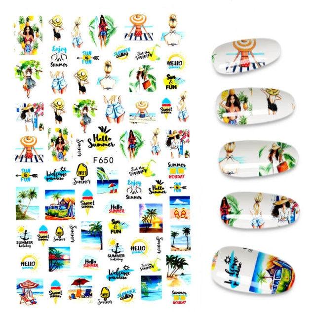 Calcomanías de Arte de Uñas 3D - Letras en Inglés y Diseños de Corazón