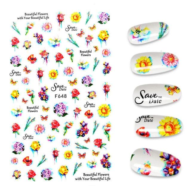 Calcomanías de Arte de Uñas 3D - Letras en Inglés y Diseños de Corazón