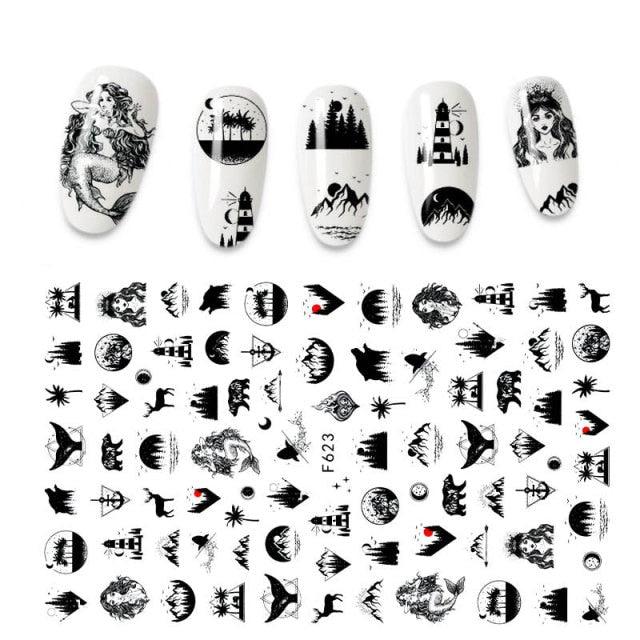 Calcomanías de Arte de Uñas 3D - Letras en Inglés y Diseños de Corazón