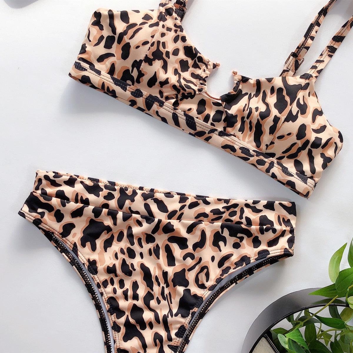 Leopard Print High Cut Bikini Set for Women