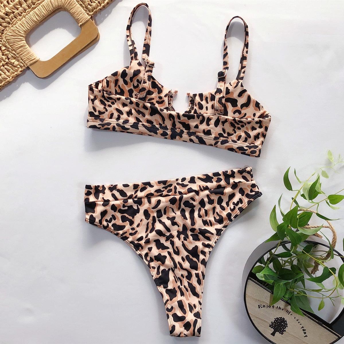 Leopard Print High Cut Bikini Set for Women