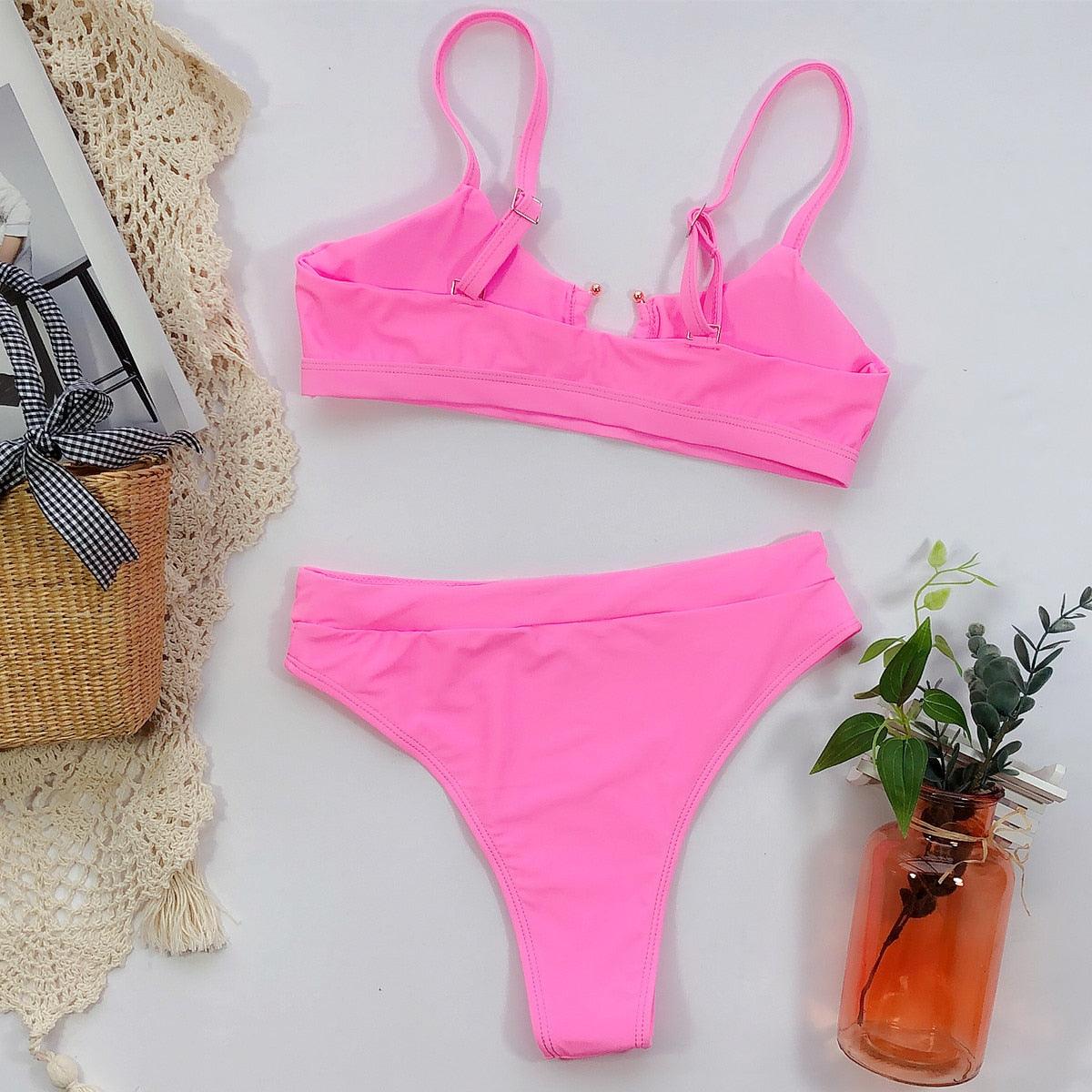Leopard Print High Cut Bikini Set for Women