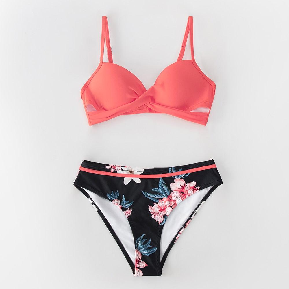 Floral Push-Up Bikini Set for Women - Stylish Two-Piece Swimwear - Korvel