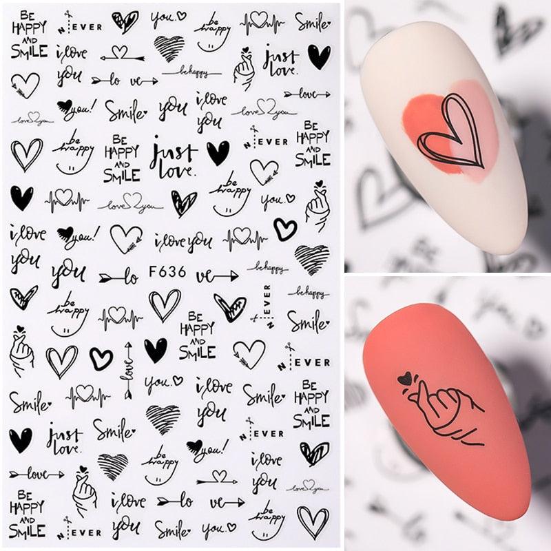 Calcomanías de Uñas 3D en Forma de Amor del Alfabeto para Arte de Uñas Creativo