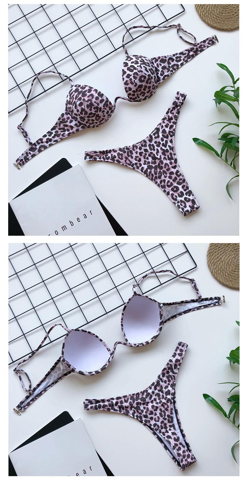 High Waist Leopard Print Bikini Set for Women