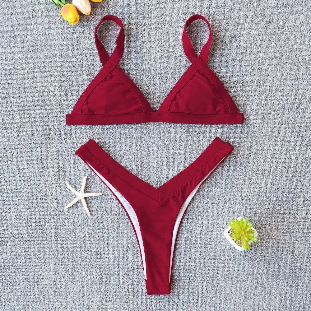 Conjunto de Bikini Sólido Elegante para Mujeres - Ropa de Baño de Verano