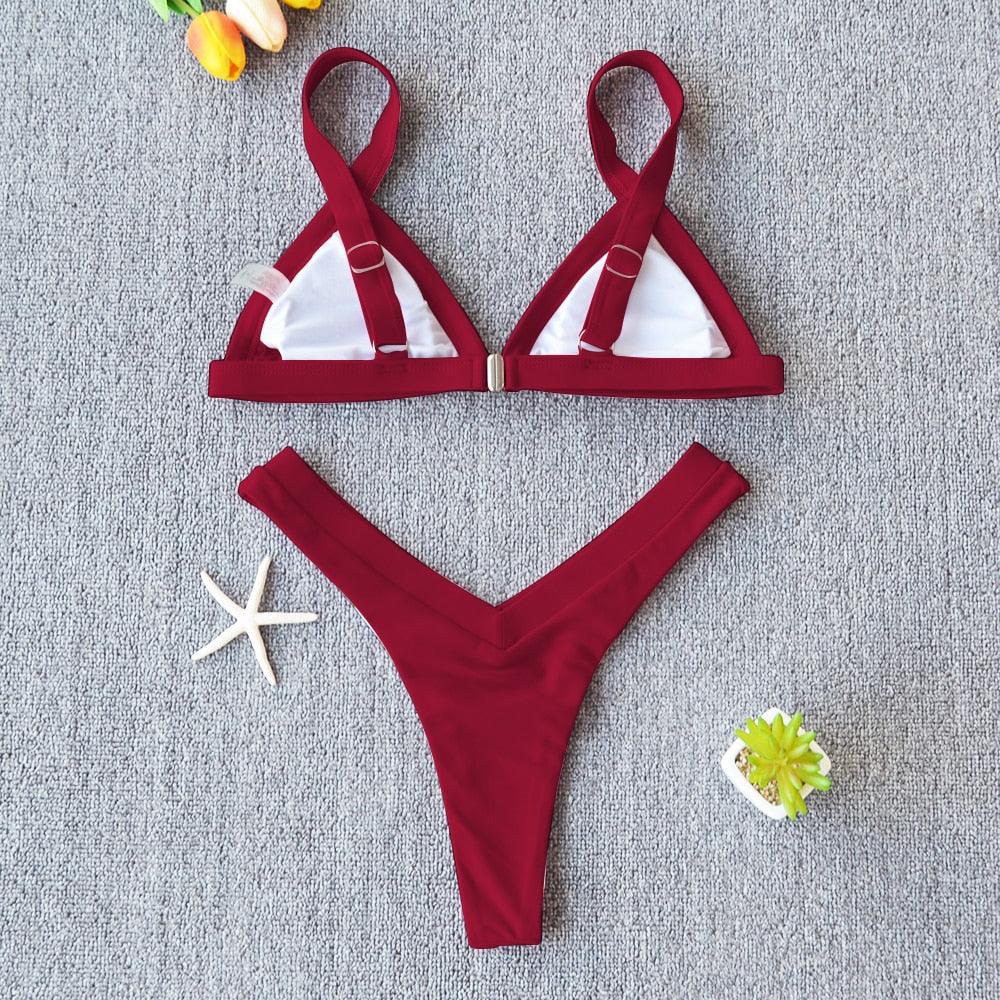 Conjunto de Bikini Sólido Elegante para Mujeres - Ropa de Baño de Verano