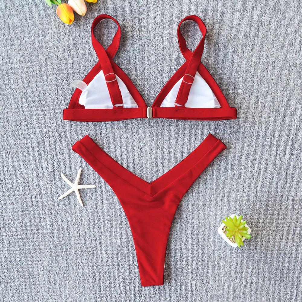 Conjunto de Bikini Sólido Elegante para Mujeres - Ropa de Baño de Verano