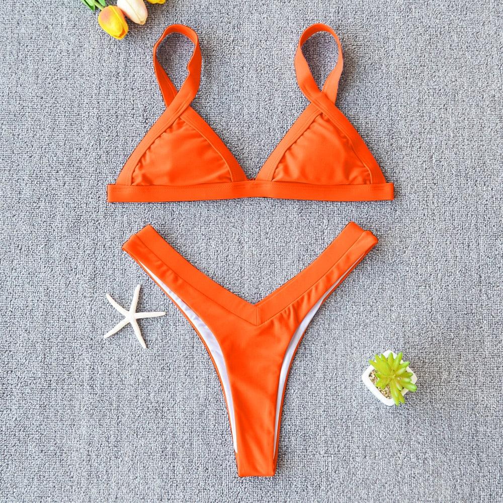 Conjunto de Bikini Sólido Elegante para Mujeres - Ropa de Baño de Verano