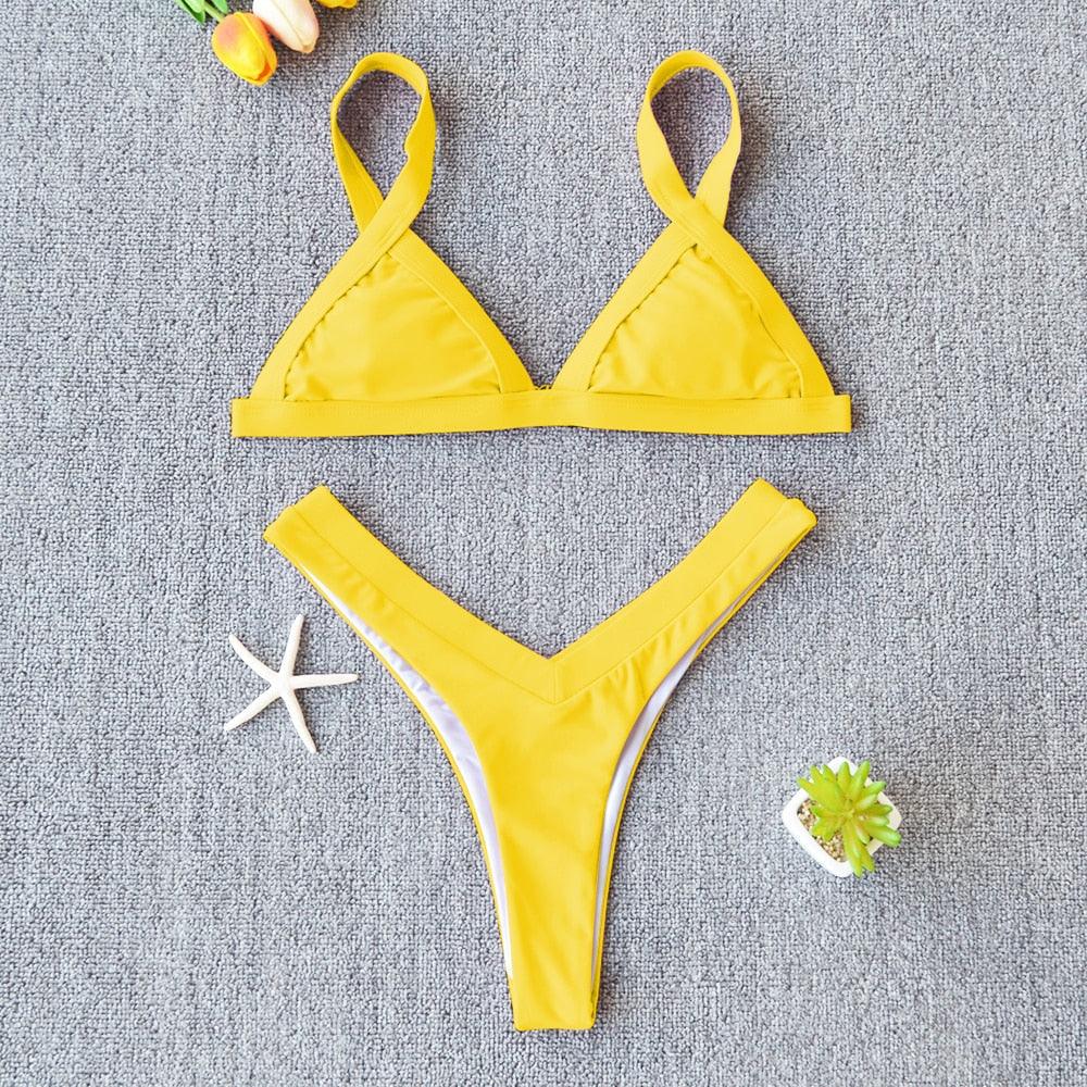 Conjunto de Bikini Sólido Elegante para Mujeres - Ropa de Baño de Verano