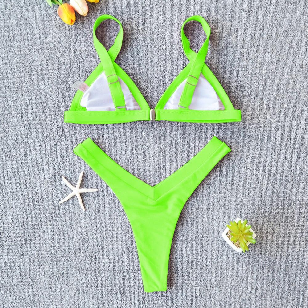 Conjunto de Bikini Sólido Elegante para Mujeres - Ropa de Baño de Verano
