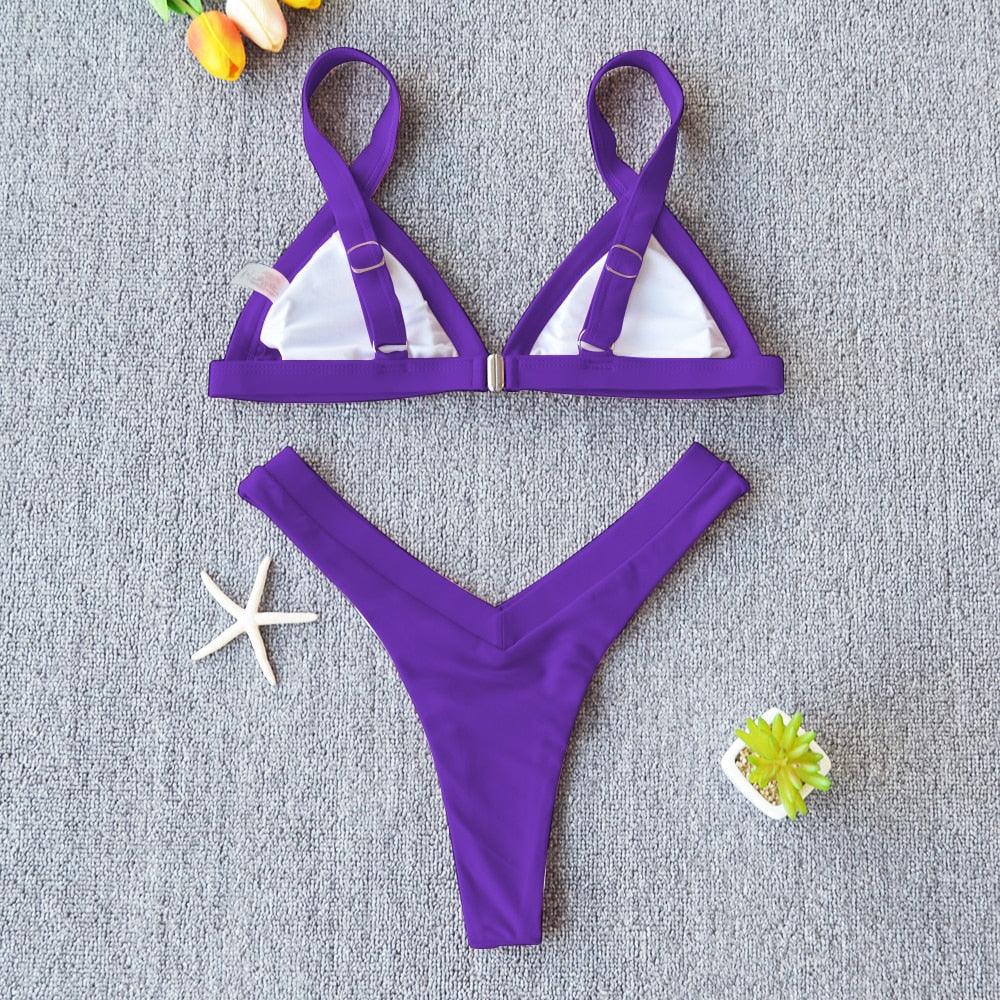 Conjunto de Bikini Sólido Elegante para Mujeres - Ropa de Baño de Verano