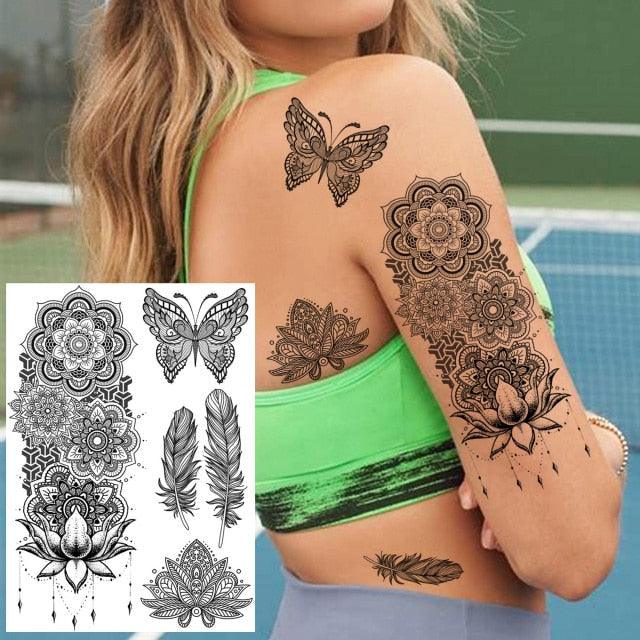 53 Hojas de Tatuajes Temporales de Encaje Negro para Mujeres