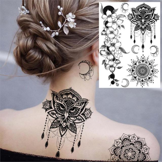 53 Hojas de Tatuajes Temporales de Encaje Negro para Mujeres