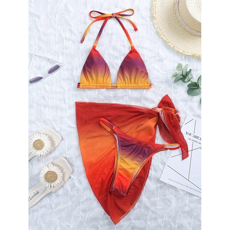 Ensemble de bikini 3 pièces à imprimé floral pour femmes